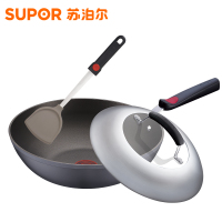 [苏宁][优选]苏泊尔炒锅不粘锅火红点三代无油烟平底不锈锅具PC30H4燃气明火 黑色