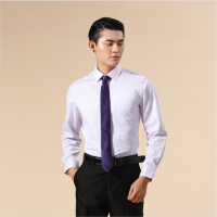 白底紫条男士长袖衬衫