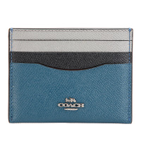 COACH 蔻驰 奢侈品 专柜款男士蓝黑灰拼色人造革卡包卡夹