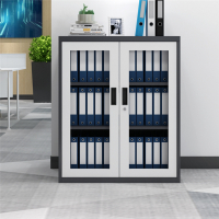 [晋美升] 矮柜 文件柜铁皮矮柜 办公室档案柜 金属资料柜 灰框白门 玻璃对开门900*400*1090mm