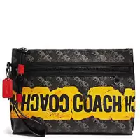 【直营】蔻驰(COACH)Academy涂层帆布拉链款涂鸦男士休闲手拿包手包洗漱包 男包