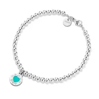 Tiffany&Co.:蒂芙尼女士新款珐琅圆牌蓝心圆珠手链
