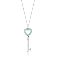 Tiffany&Co.:蒂芙尼珐琅面珠心形钥匙银女士吊坠项链