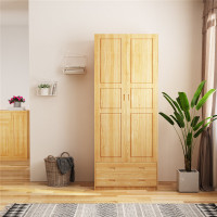 现代简约松木双门储物柜卧室带抽实木衣柜