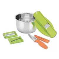 浮士德缤纷生活多用刨菜器组合 厨房小工具FM-005a,26CM麻面盆 水果切 刨皮器