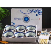 正坤高尔夫青花瓷六碗六筷