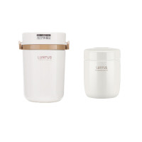 日本asvel保温饭盒700ml+焖烧杯500ml 可微波3层焖烧罐白色套装
