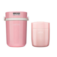 日本asvel保温饭盒700ml+焖烧杯500ml 可微波3层焖烧罐粉色套装