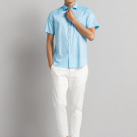 鄂尔多斯ERDOS 春夏翻领纯棉百搭休闲短袖男式衬衫