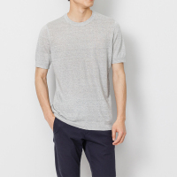 鄂尔多斯ERDOS 春夏圆领轻薄麻毛绒圆领针织短袖男式T恤