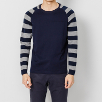 鄂尔多斯 春夏纯棉条纹圆领长袖男式T恤