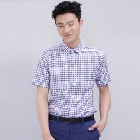 鄂尔多斯ERDOS 春夏纯棉格子简约商务男式短袖衬衫