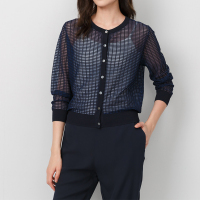 鄂尔多斯ERDOS 早春圆领翻花镂空开衫女式针织衫