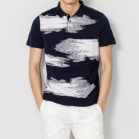 鄂尔多斯ERDOS 春夏纯棉舒适定位剪线小翻领短袖印花男式T恤