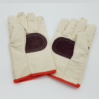 企购优品 路宁 斜纹帆布衬皮帆布手套 劳保手套 2双装