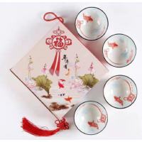 正坤E015 年年有余四碗高尔夫碗套装碗