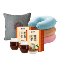分两个包裹 200档女神红糖姜茶U型枕靠枕被组合（糖姜茶120g*2盒+恒源祥U型枕颜色随机+恒源祥绣花中式靠枕被）