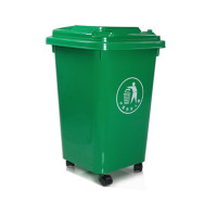 惠洁(huijie)分类塑料垃圾桶户外垃圾桶带盖垃圾桶60L可定制YY-D060(带轮) 绿色6只装