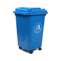 惠洁(huijie)分类塑料垃圾桶户外垃圾桶带盖垃圾桶60L可定制YY-D060(带轮) 蓝色6只装