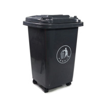 惠洁(huijie)分类塑料垃圾桶户外垃圾桶带盖垃圾桶60L可定制YY-D060(带轮) 黑色6只装