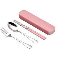 甲骨四堂生活馆 户外野营便携餐具 学生住校用餐具套装 不锈钢勺子筷子主叉 便携收纳一人食上班族盒餐具三件套