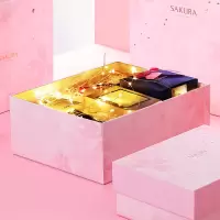 狮洛德 礼品盒子生日礼物包装盒大号新年礼物送女友生日礼品盒带灯串礼品袋拉菲草贺卡套装