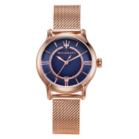 玛莎拉蒂MASERATI宝蓝盘玫瑰金色优雅女士石英腕表R8853118503