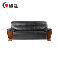 钜晟 现代简约 办公沙发 商务接待真皮沙发 JS8010H牛皮 三人位 黑色