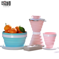 便携可折叠筷子勺子叉子小麦秸秆套装沙漏款硅胶水杯环保卫生饭盒保鲜盒居家旅行组合装卫生便携餐具4件套