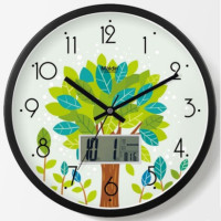 静音环保钟表挂钟客厅卧室时尚创意挂表植树节时钟石英钟B764 金属日历版-黑/白/银色-764 10英寸直径25.5cm