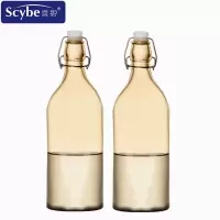Scybe喜碧 戈雅玻璃瓶1100ML酿酒瓶红酒瓶泡酒带盖白酒瓶空瓶子 两只装