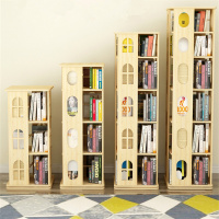 实木360度旋转书架学生创意书架落地简易书柜多层木质客厅置物架书橱