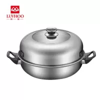 朗赫香飘飘-火锅LH-HG01 组合玻璃锅盖不锈汤蒸两用火锅 28cm 本色