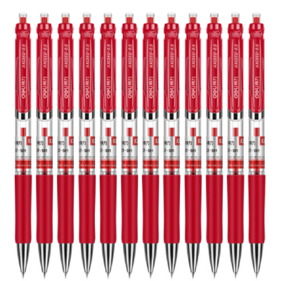 得力deli 按动中性笔 0.5mm签字笔中性笔 12支/盒 红色