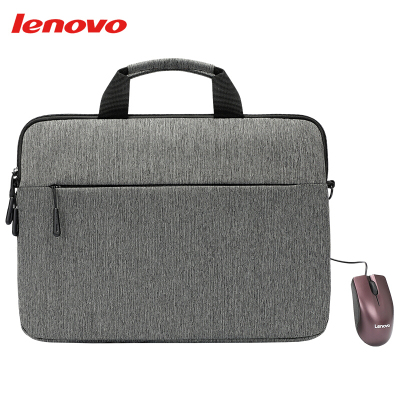 联想(Lenovo)电脑包15.6英寸手提公文包商务斜挎轻薄便携单肩包鼠套装灰色