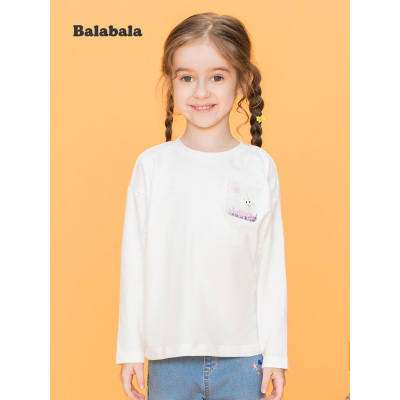巴拉巴拉T恤2020年春季女幼童俏皮落肩趣味图案T恤21001200121