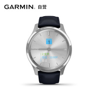 佳明(GARMIN)GarminMove Luxe 银色表盘海军蓝意大利皮表带心率支付触屏指针式智能腕表轻奢版