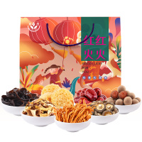 富昌红红火火礼盒1558g 山珍菌菇干货礼盒 员工福利 节日送礼团购(香菇银耳黑木耳桂圆红枣蛹虫草牛肝菌)