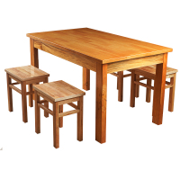 宏绮家具 实木餐桌 实木四方凳 长方餐桌 实木餐桌 一桌四凳 原木色 规格1400*800*750
