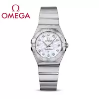 OMEGA欧米茄女士贝母盘钻刻精钢石英表星座123.10.27.60.55.001