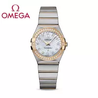 OMEGA欧米茄女士间金钻圈钻刻放射贝母盘石英表123.25.27.60.55.004