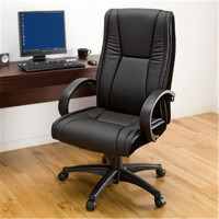 企购优品老板椅子 大班椅 职员椅转椅 流畅线条 高靠背加厚款座垫 可升降移动 黑色