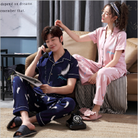 棉质睡衣 加大码宽松开衫情侣家居服纯棉男式套装