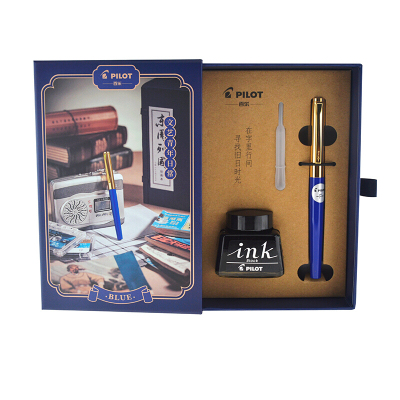 百乐 FP-78G+钢笔套装 M尖 蓝色 商务钢笔墨水复古套装(一套装)