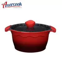 AMERCOOK阿尔菲塔麦饭石汤锅不粘锅24cm 家用汤锅合金无油烟炖锅煲汤锅火锅平底锅 燃气灶电磁炉通用锅 中国红