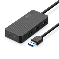 绿联 CR133 USB3.0 3口HUB+声卡 黑色 1米 30421