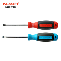 科信(kexin)双色橡胶柄一字螺丝批 磁性一字螺丝刀 起子改锥 6*100mm KX36100 5支