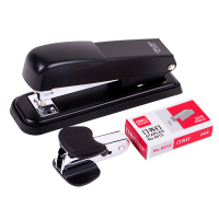 得力(deli)钢制耐用办公订书机套装(订书器+起钉器+订书钉) 适配12#钉 办公用品 黑色0359 5个/包