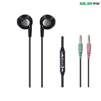 声籁K49电脑入耳式双插头有线耳塞耳机 立体声线控重低音运动耳机