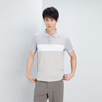 鄂尔多斯ERDOS 春夏纯棉小翻领拼色休闲短袖男士T恤